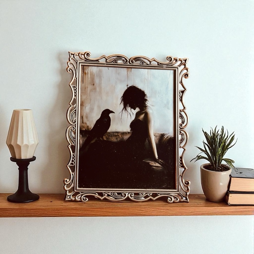 Vintage Weston Gallery Pewter frame W/Moody Victorian Wall Art Gothic Princess
